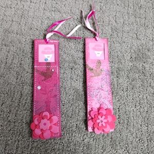 Paper bookmarks, two pieces, hand embellished, vintage